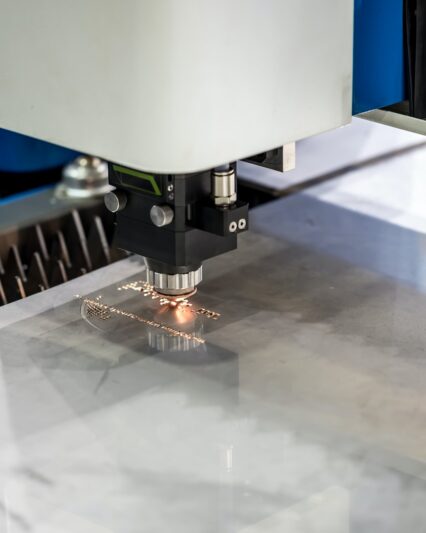 CNC Laser cutting of metal, modern industrial technology.